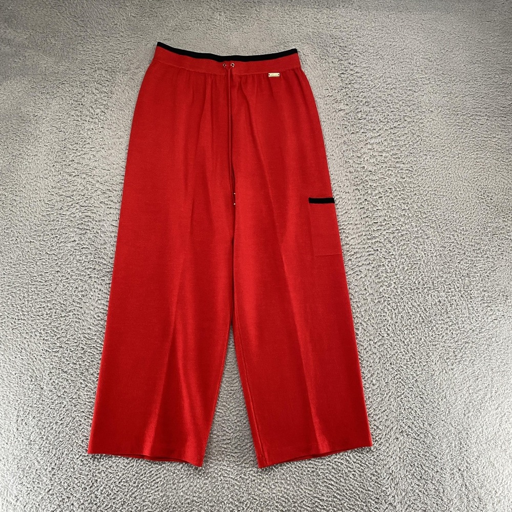 St. John Sport Pants Womens Large Red Santana Knit Wide Leg Made in USA